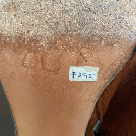 Suede & Leather Color block Stacked Heel Booties Brown Sz 8 $295 - Picture 10 of 15